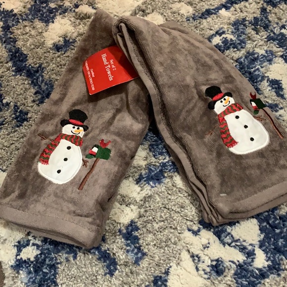 vintage Christmas snowman Thick kitchen hand towels set of two - Picture 1 of 2